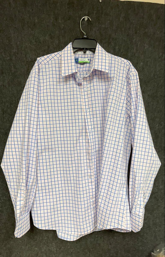 TailorByrd Men's Performance Button Down Shirt Blue Pink Check Gingham Sz XL