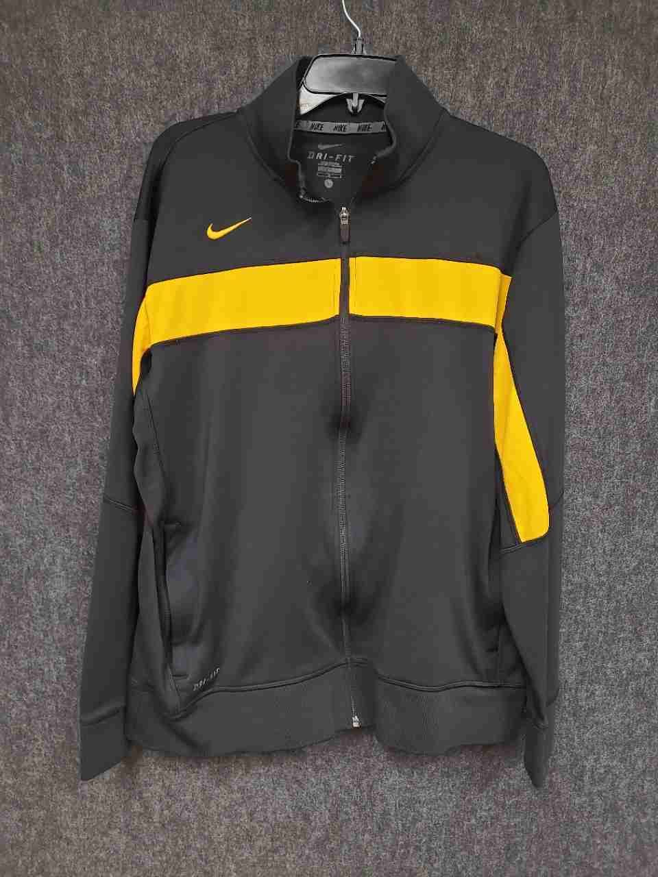 Nike Men's Full Zip Track Jacket Black Yellow Striped Dri-FIT Sz L