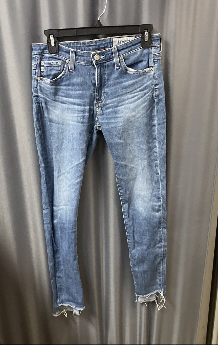 AG Adriano Goldschmied Women's Blue The Legging Ankle Distressed Jeans Sz 27R