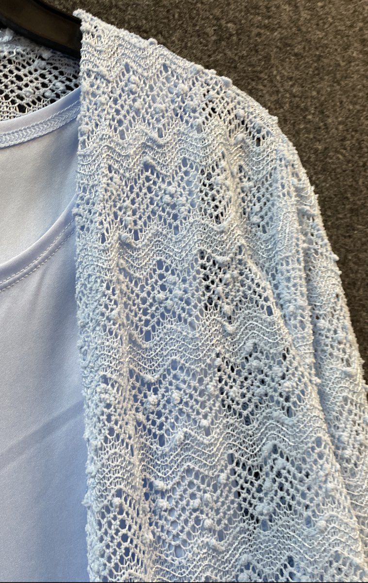 Alfred Dunner Women's Blue Lace Open Knit 2-in-1 Cardigan Sweater Sz M NWT