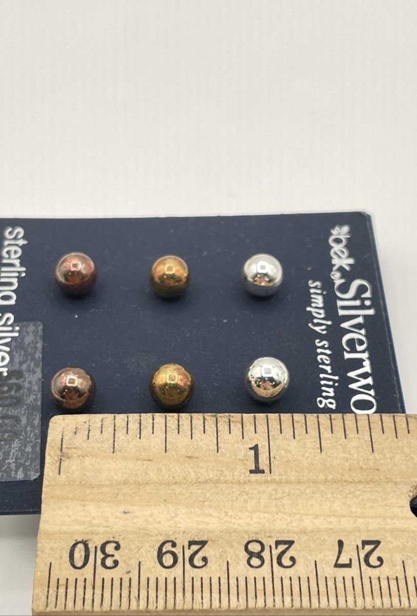 Set Of 3 Pairs Belk Silverworks 925 Sterling Silver Stud Earrings 6.4g
