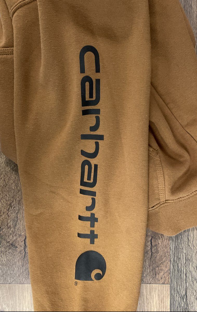 Carhartt Men's Brown K288 Loose Fit Graphic Sleeve Pullover Hoodie Sz XL