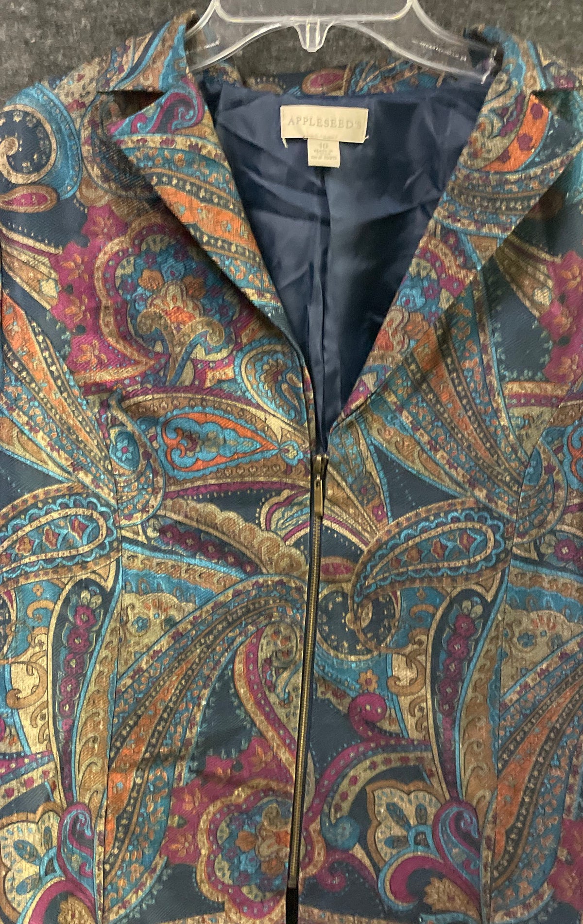 Vintage 90s Appleseed's Paisley Tapestry Full Zip Blazer Jacket Sz 10