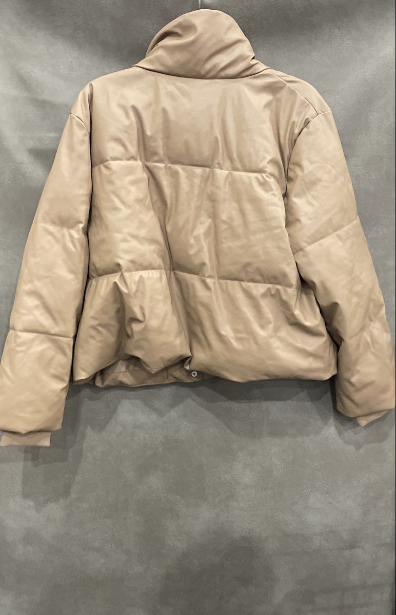 Prologue Women's Brown Faux Leather Puffer Jacket Quilted Full Zip Sz L