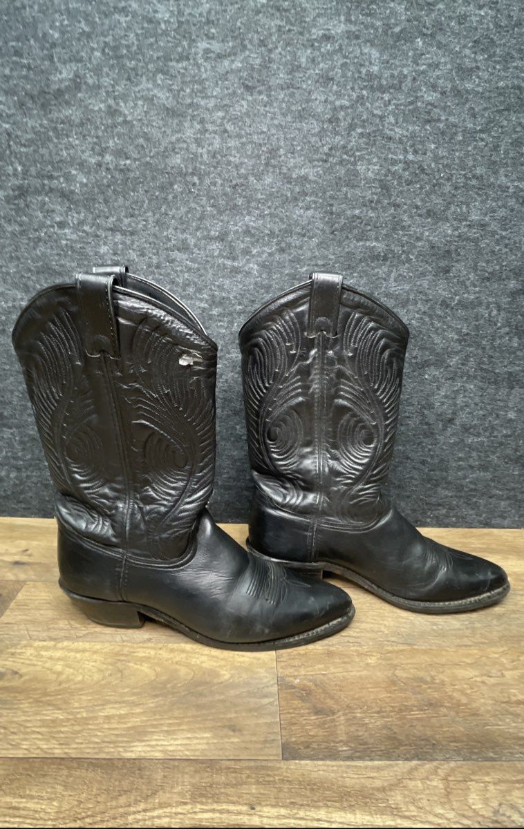Vintage USA Made Black Faux Leather Western Cowboy Boots Men's Size 7.5 D