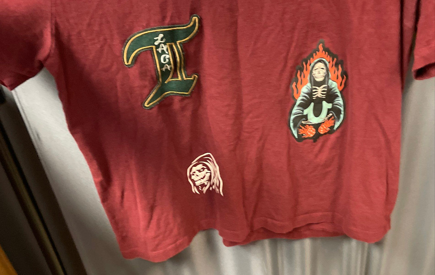 True Religion Men's Maroon Multi Graphic Patch World Tour T Shirt Sz 3XL