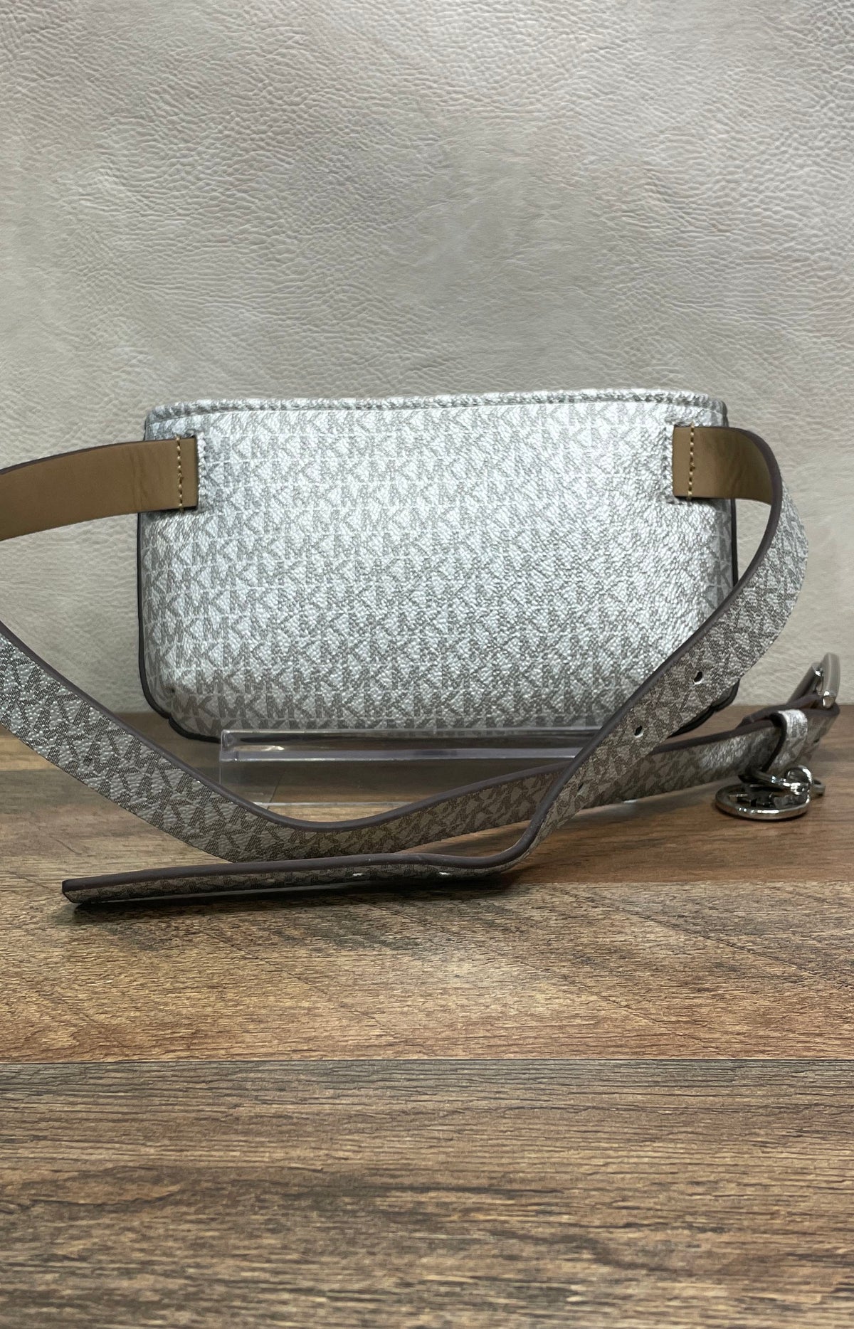 Michael Kors Metallic Silver MK Signature Belt Bag Fanny Pack S/M