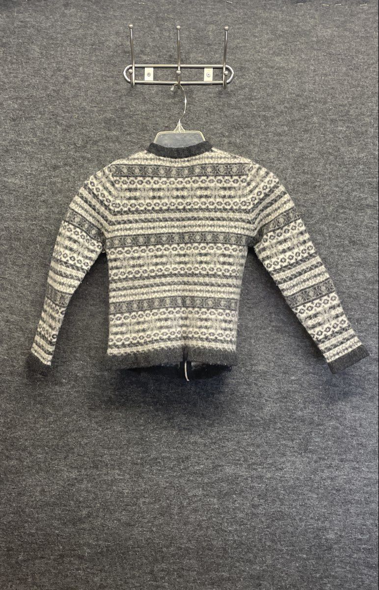 Vintage 90s Newton Trading Co Women's Gray Fair Isle Lambswool Zip Cardigan P/L