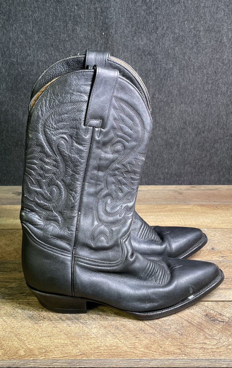Dos de Oro Botas Pistolero Black Leather Western Cowboy Boots Size 7.5