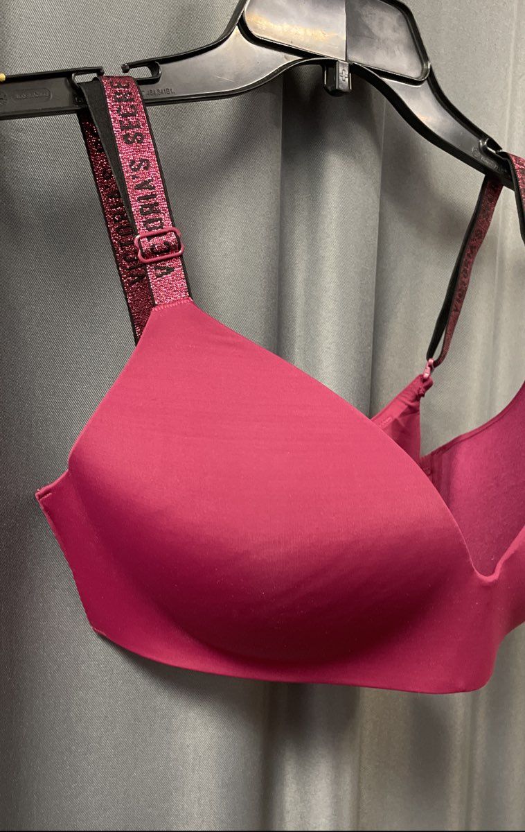Victoria's Secret Women's Bra Burgundy Shine Strap Logo NWT Sz 34DD