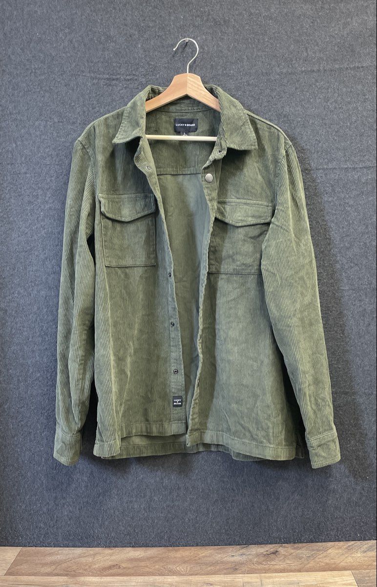 Lucky Brand Men's Green Corduroy Long Sleeve Snap Front Shirt Size Large