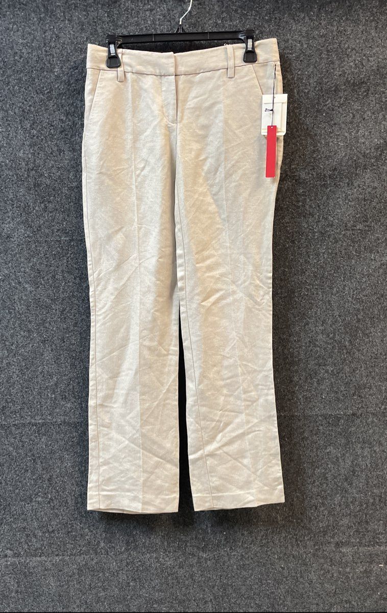 New York & Company Women's Tan Linen Viscose Blend Straight Leg Pants Sz 0 NWT