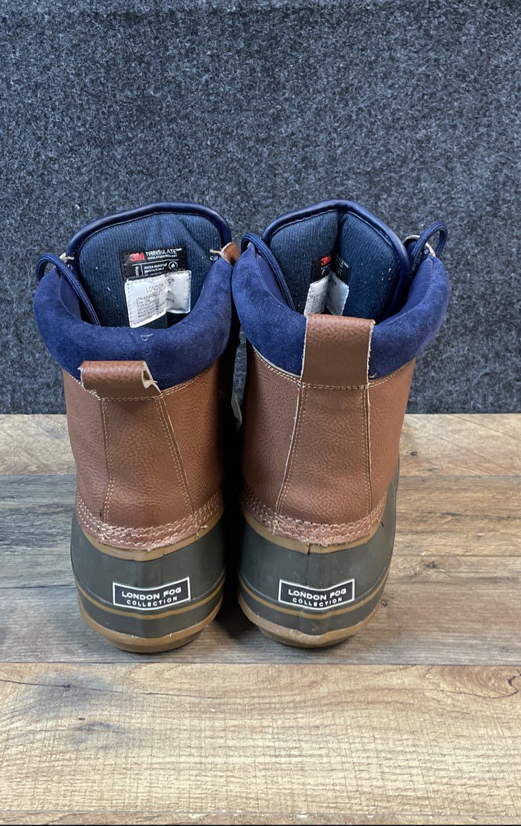 London Fog Ashford 2 Brown Grey Leather Duck Boots 3M Thinsulate Size 12M