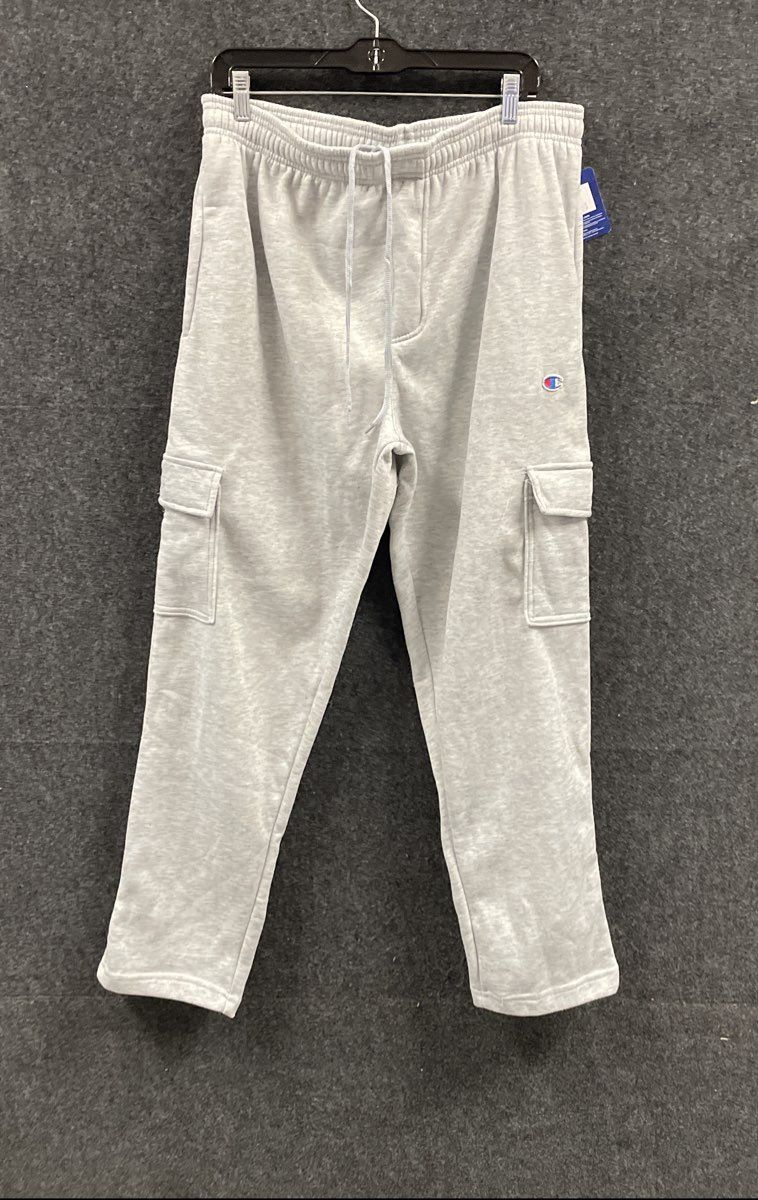 Champion Men's Heather Gray Cargo Sweatpants Fleece Lined Drawstring NWT Sz XL
