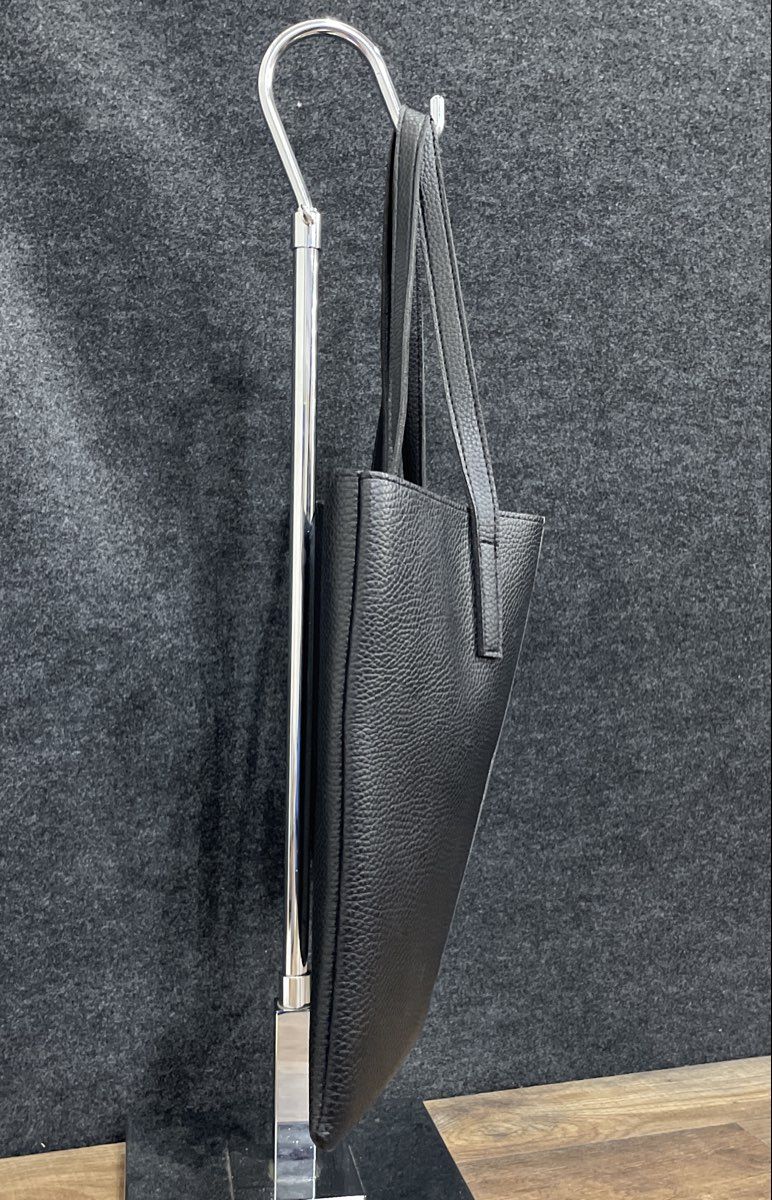 Vince Camuto Black Pebbled Leather Grey Stripe Tote Bag Large