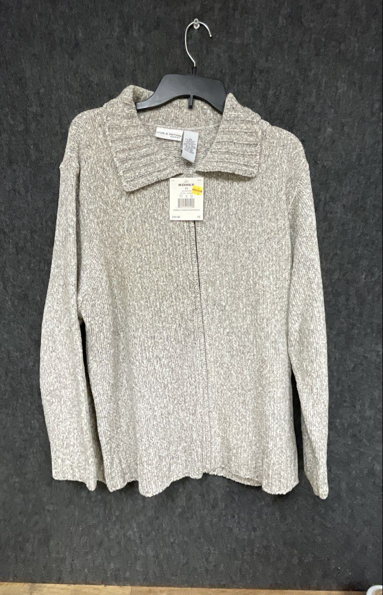 Croft & Barrow Women's Beige Marl Textured Full Zip Sweater Cardigan NWT Sz 2X