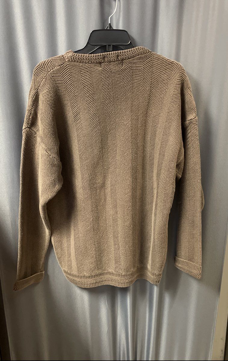 Vintage 90s Chaps Ralph Lauren Men's Brown Chevron Knit Cotton Sweater Size M