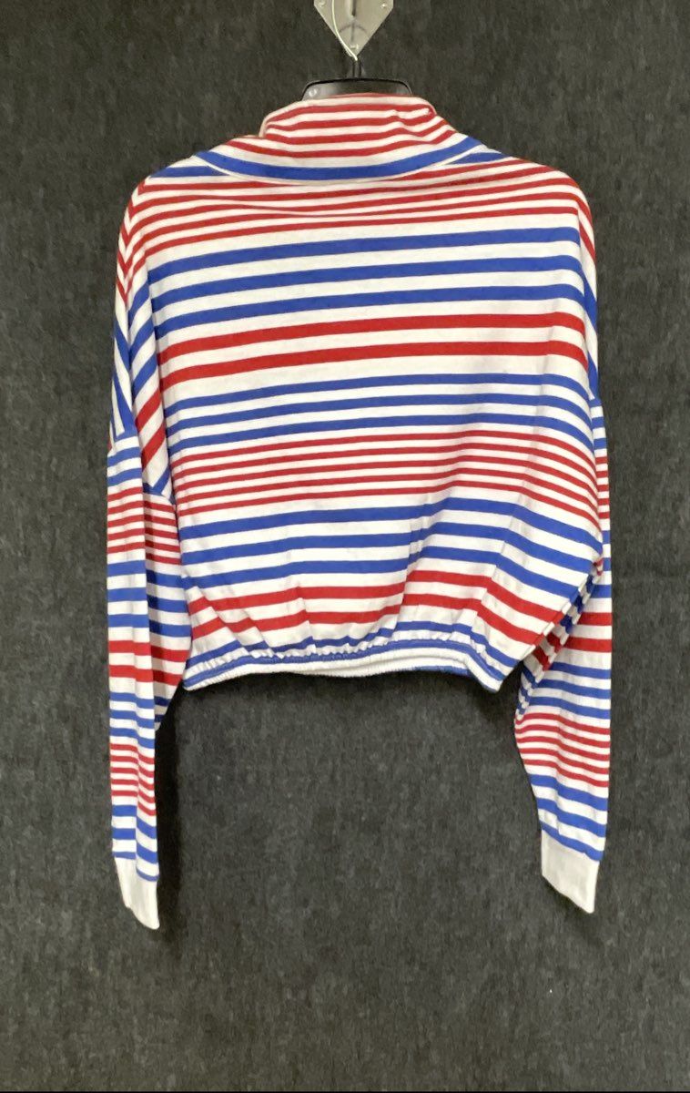 Pepsi Women's Red White Blue Striped 1/4 Zip Cropped Pullover Top Sz L NWT