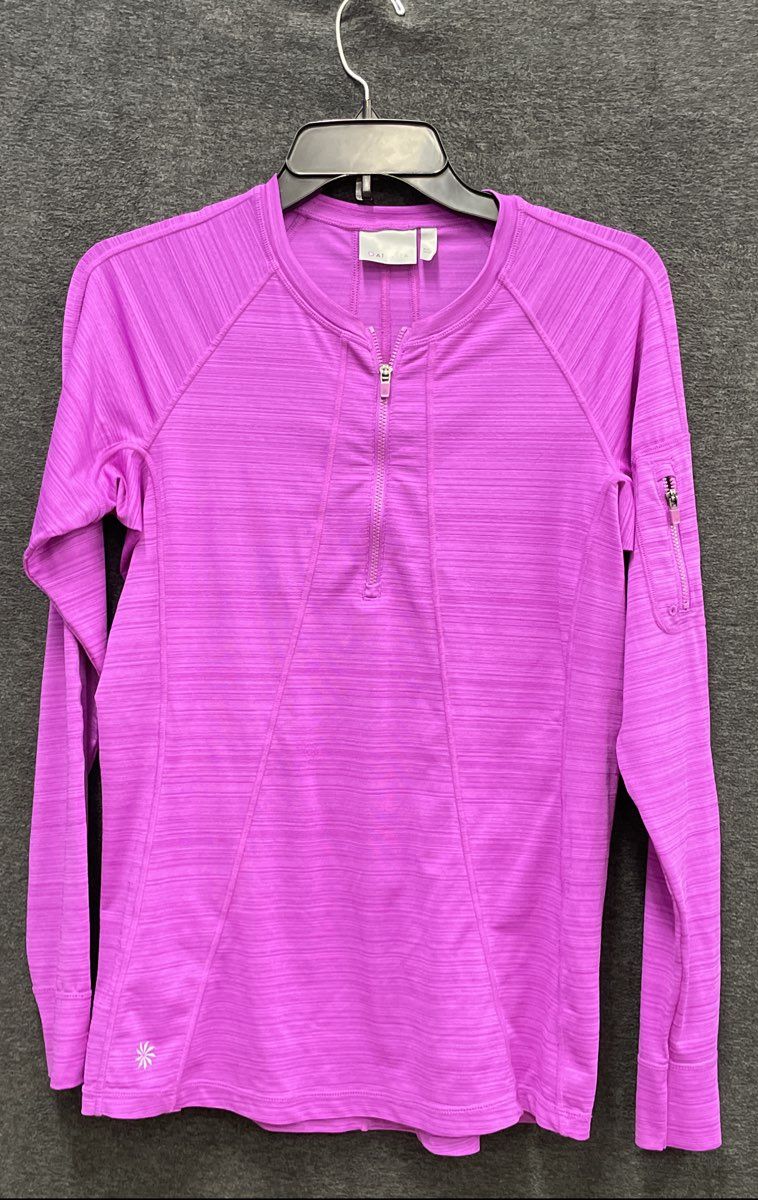 Athleta Women's Purple Space Dye 1/2 Zip Long Sleeve Active Top Pocket Sz M