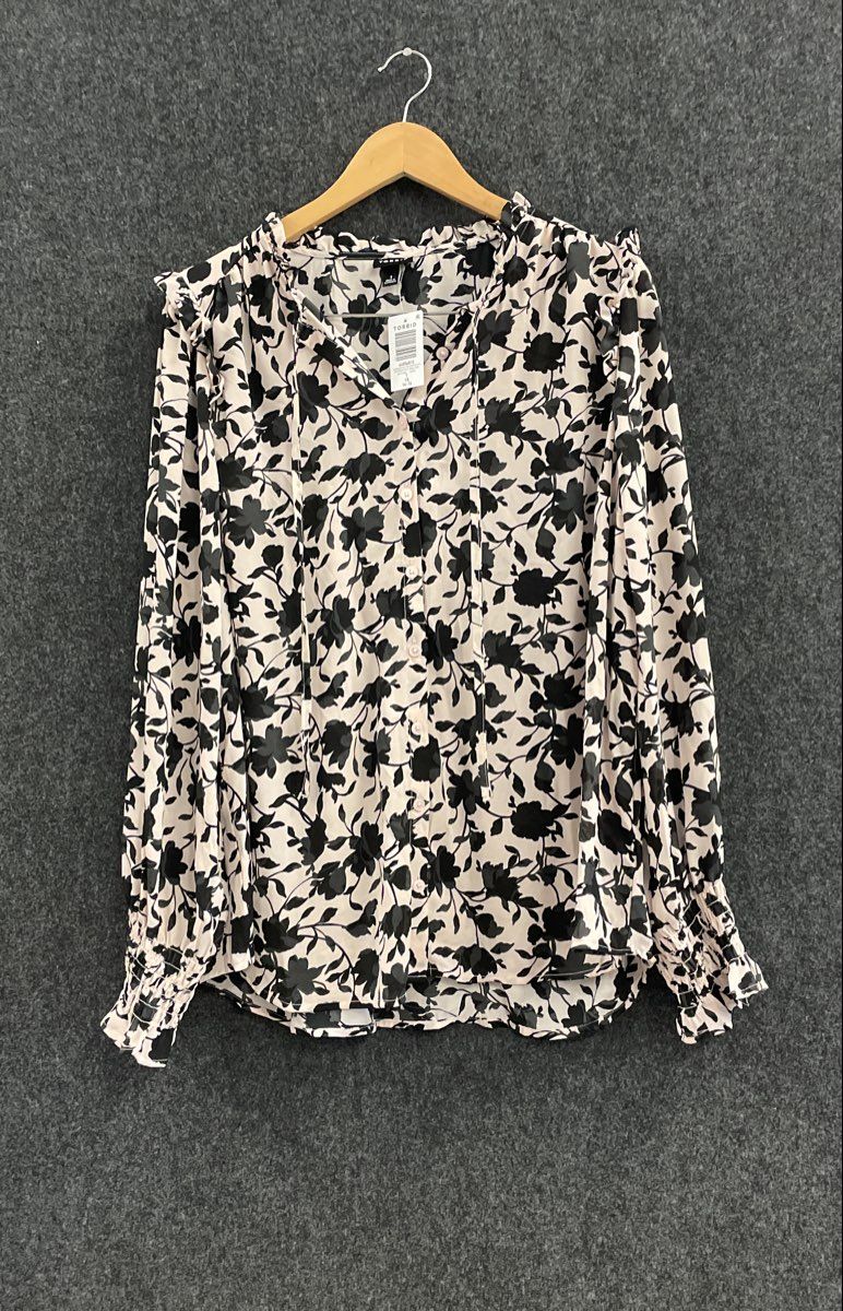 Torrid Women's Georgette Button Up Ruffle Top Pink Black Floral Sz 1X NWT