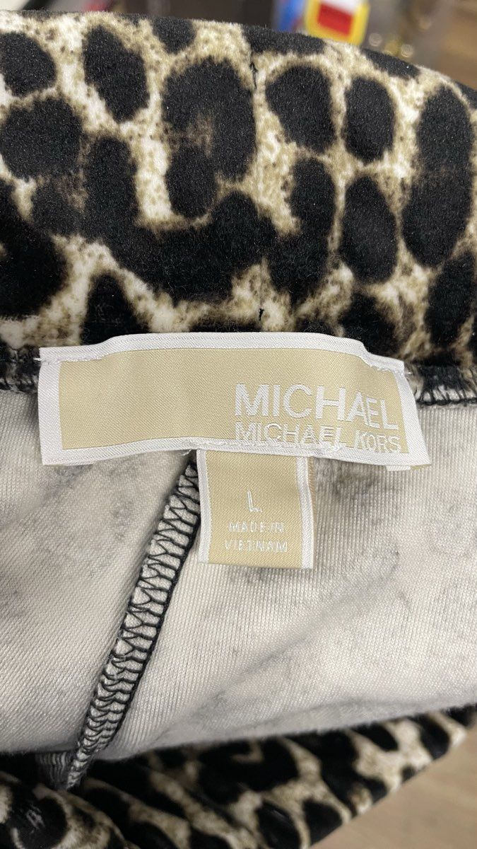 Michael Kors Women's Leopard Spotted Elastic Waist Wide Leg Pants Sz Large