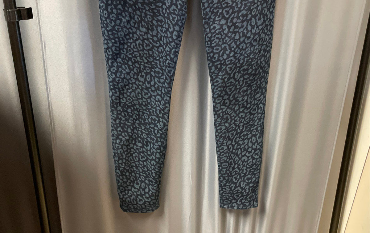 Spanx Women's Blue Black Leopard Print Ankle Skinny Jeans Sz L NWT