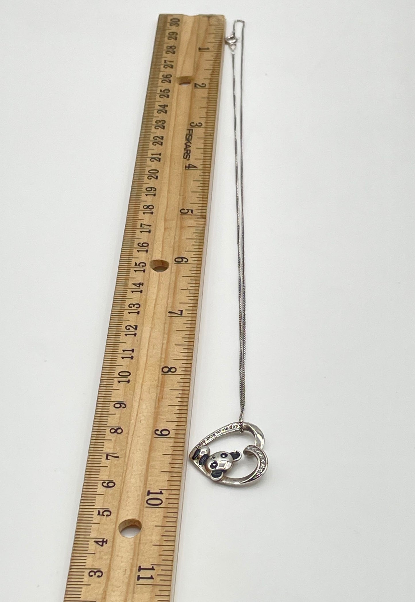 925 Sterling Silver Panda Heart w/ CZ Accents Pendant Necklace 4.3g