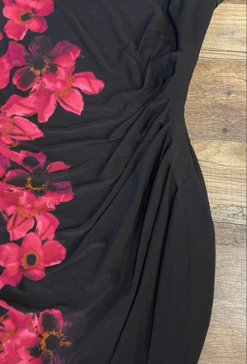 Lauren Ralph Lauren Women's Black Pink Floral Ruched Sheath Dress Sz 14