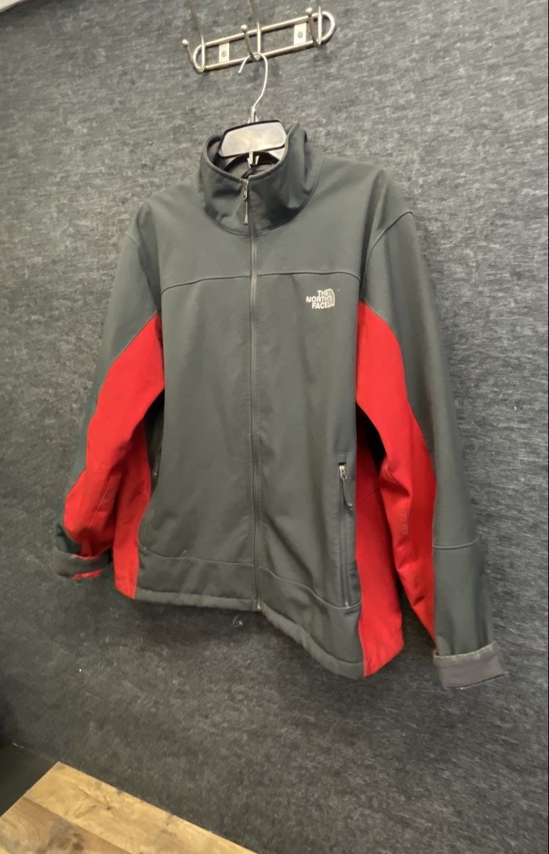 The North Face Men's Gray Red Softshell Fleece Lined Full Zip Jacket Sz XL