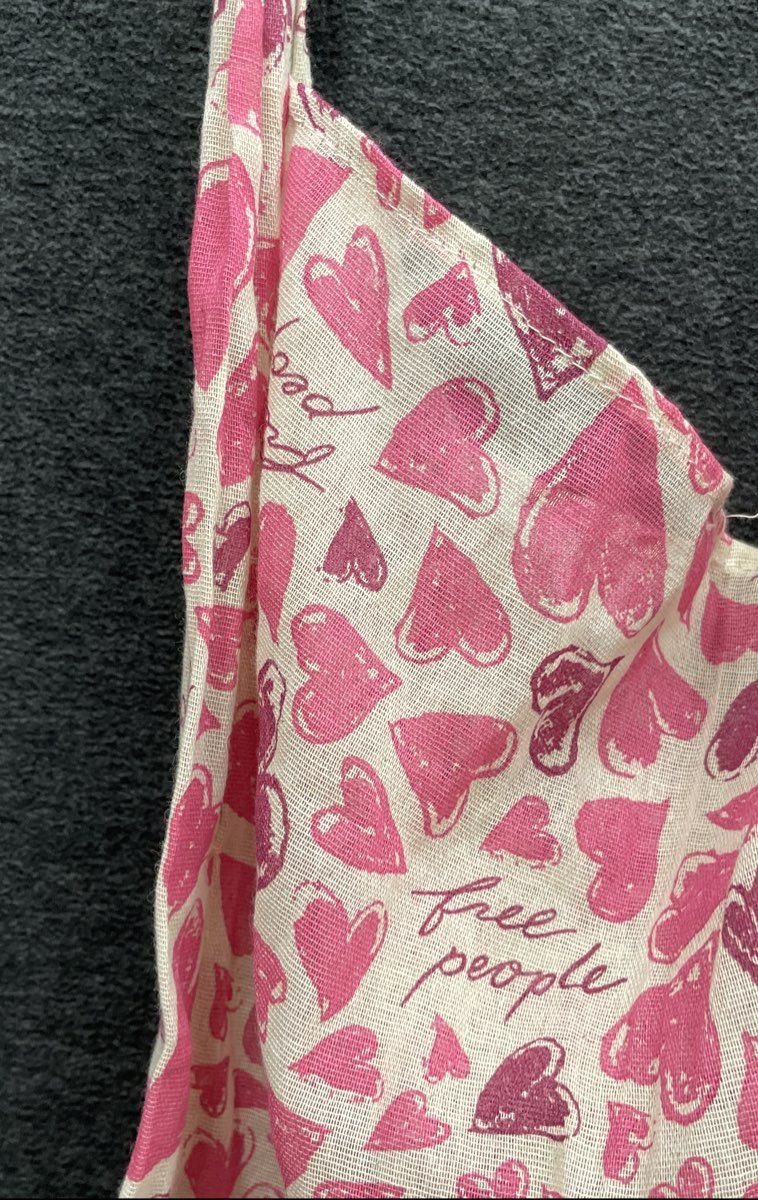 Free People Pink Heart Logo Print Slouchy Hobo Market Tote Bag with Pouch