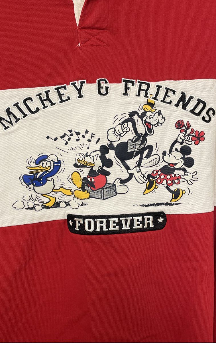 Disney Macy's Mickey & Friends Rugby Shirt Varsity Red White Men's Large