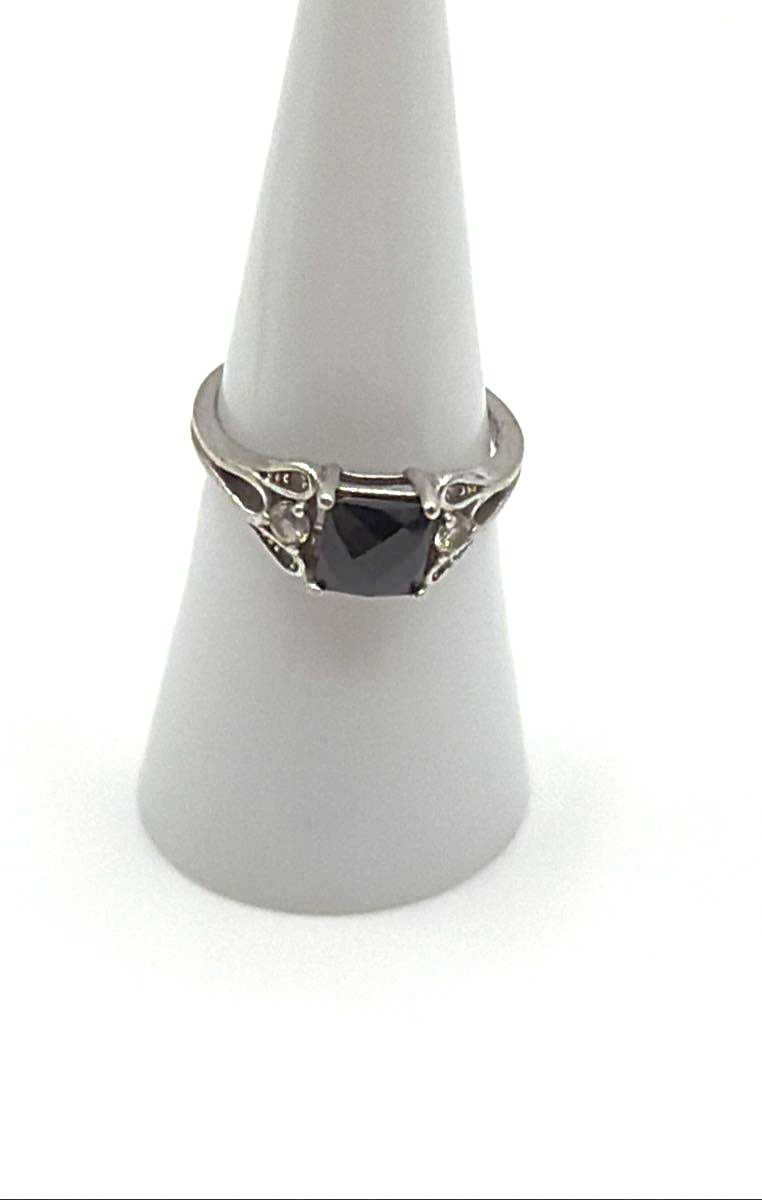 NVC 925 Sterling Silver Black Sapphire W/ CZ Accents Ring 2.7g