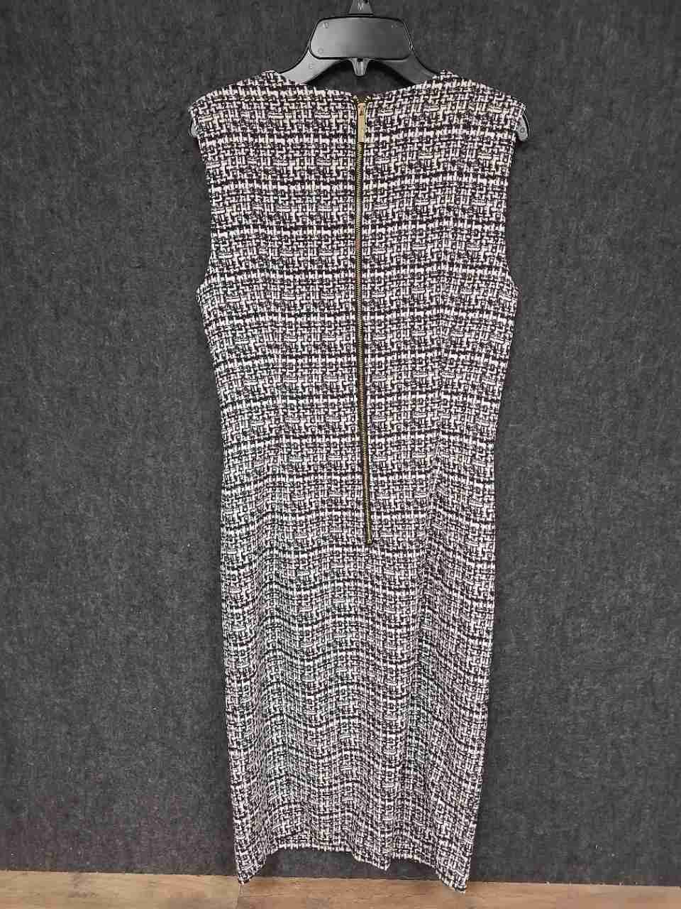 Calvin Klein Women's Black White Sleeveless Tweed V-Neck Sheath Dress Sz 6