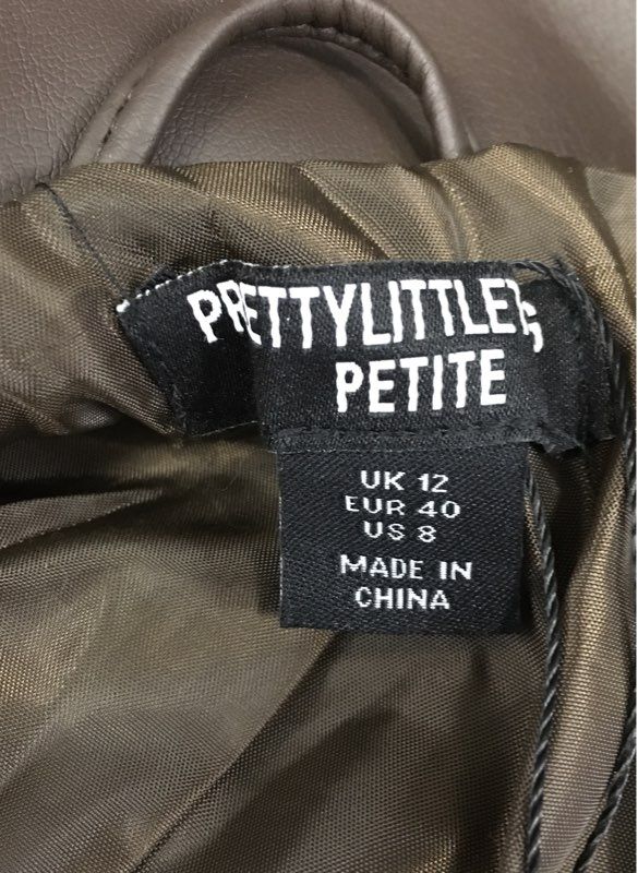 PrettyLittleThing Women's Petite Faux Leather Trench Coat Brown NWT Sz 8