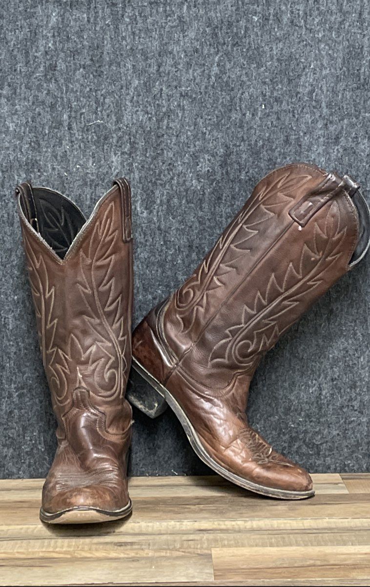 Vintage Brown Leather Western Cowboy Boots Men's Size 8.5 D