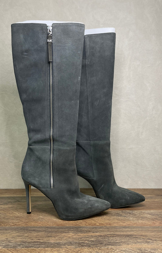 Michael Kors Dark Grey Suede Pointed Toe Stiletto Knee High Boots Size 8M