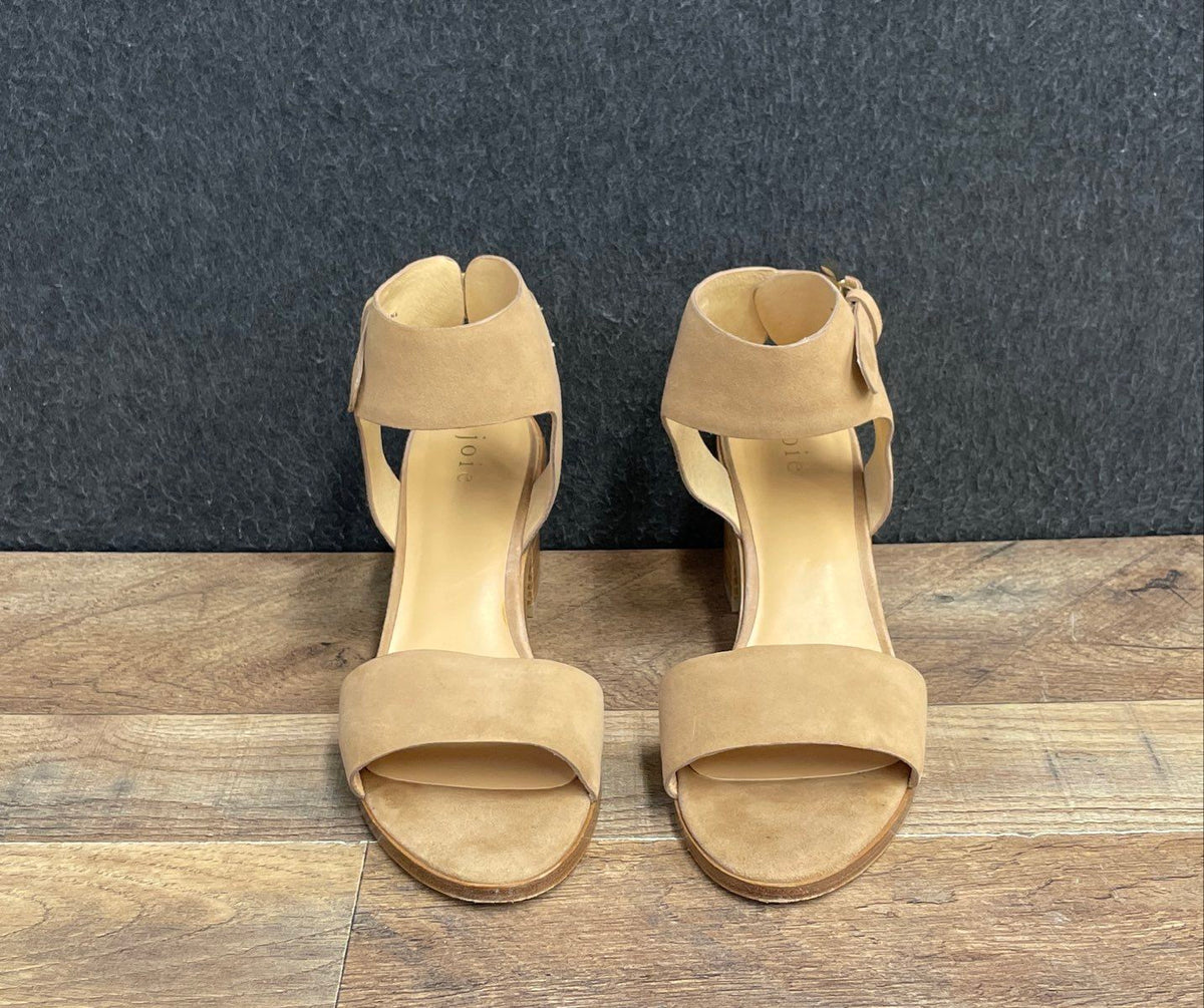 Joie Tan Suede Ankle Strap Block Heel Sandals Women's Size 38.5