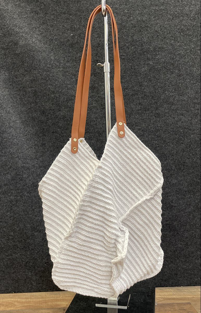 Unbranded White Woven Cotton Tote Bag with Tassel Gold Hardware
