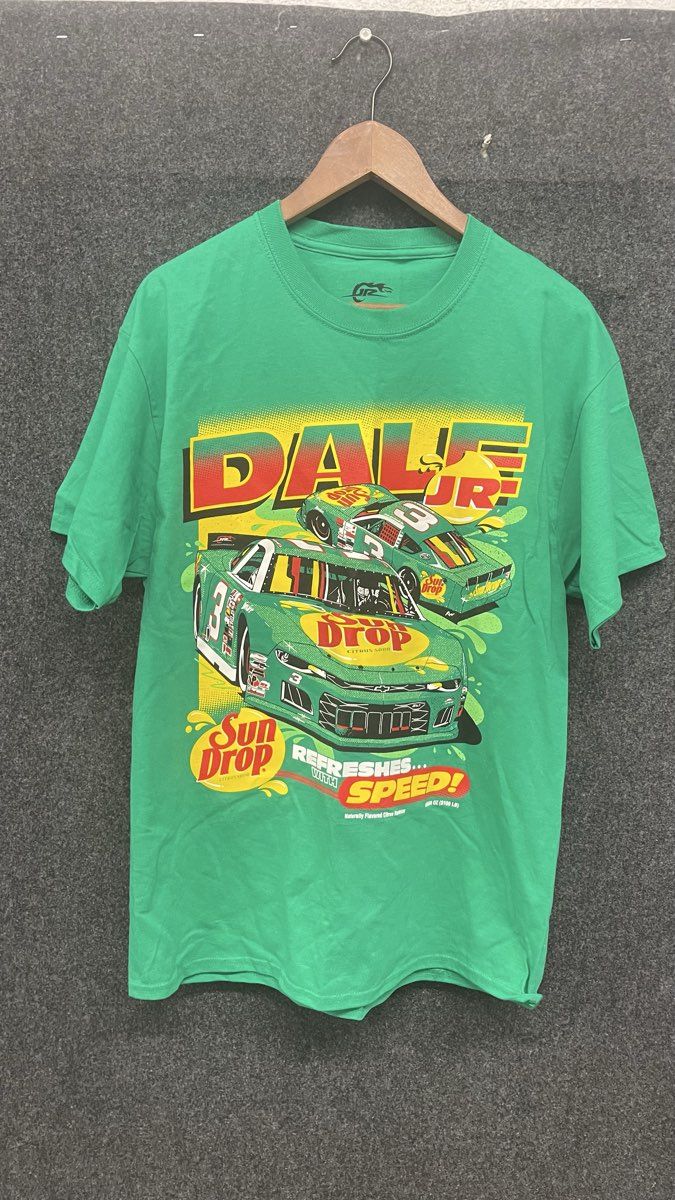 Dale Earnhardt Jr Sun Drop NASCAR Graphic T-Shirt JR Motorsports Green Sz L