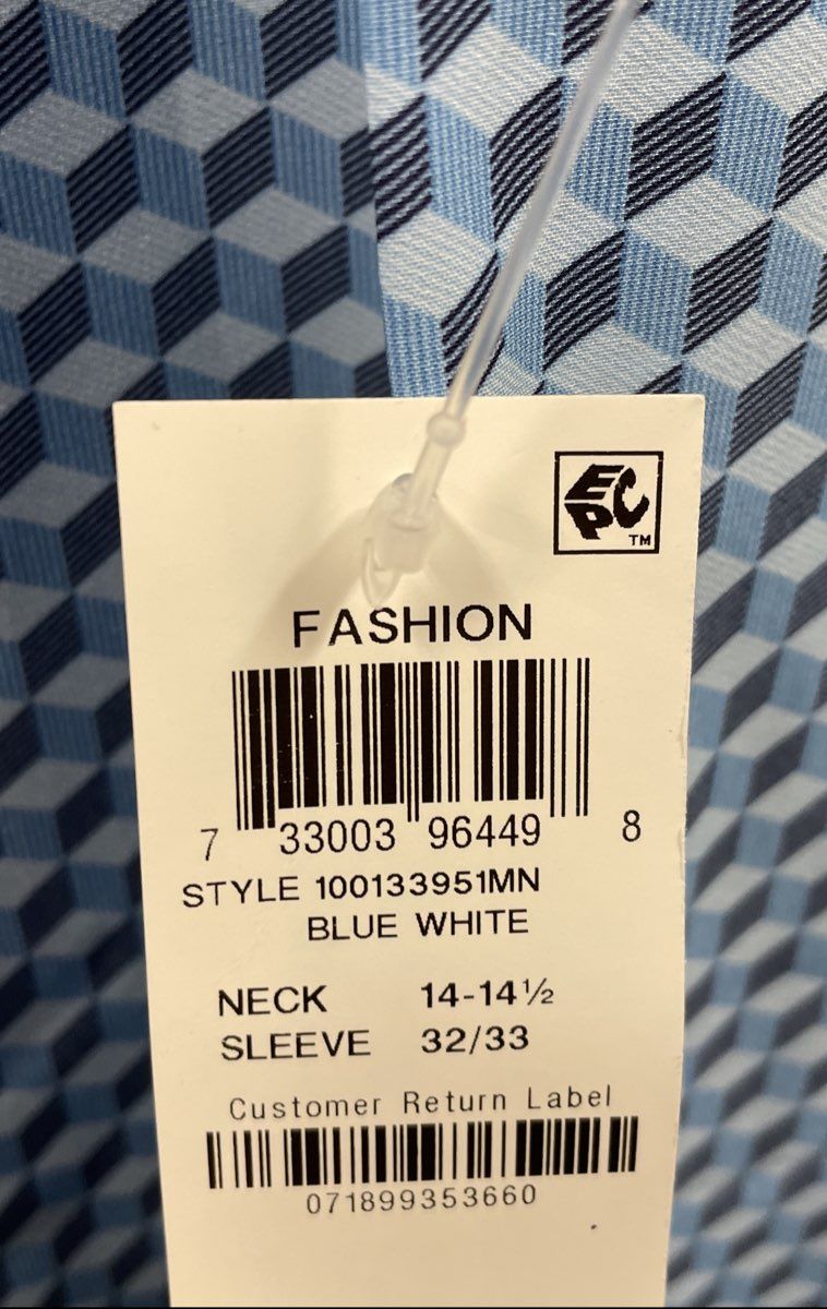 Alfani Men's Slim Fit Geometric Cube Print Shirt Blue White NWT Sz 14 14.5 32/33