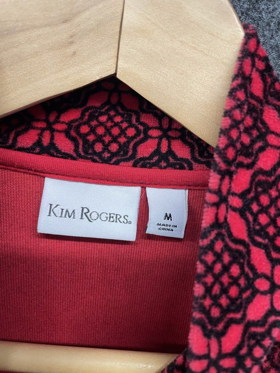 Kim Rogers Women's Full Zip Jacket Red Black Geometric Lattice Soft Sz M