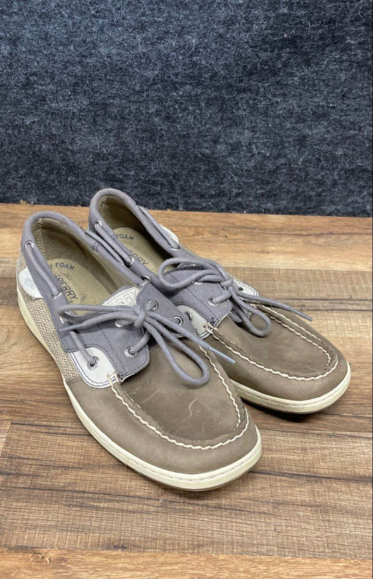 Sperry Bluefish Grey Leather Textile 2-Eye Boat Shoes Women's Size 9