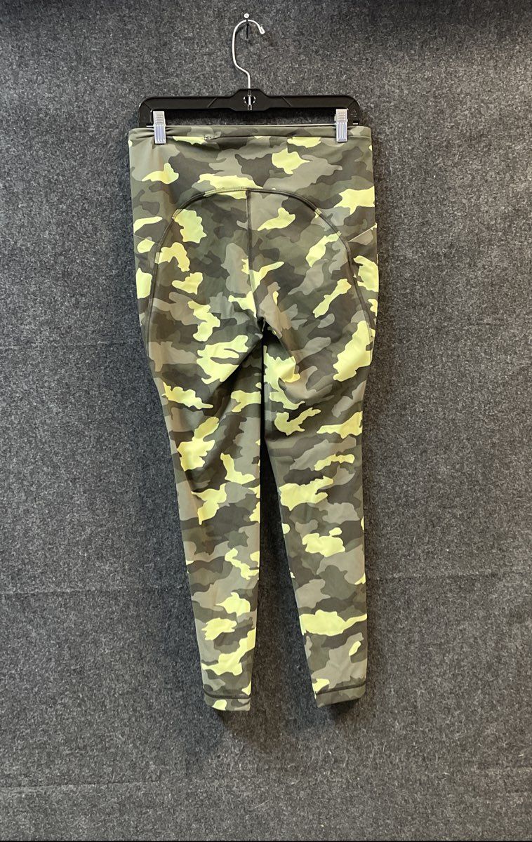 Lululemon Women's Speed Up Running Tights Green Yellow Camo Pockets Sz 10