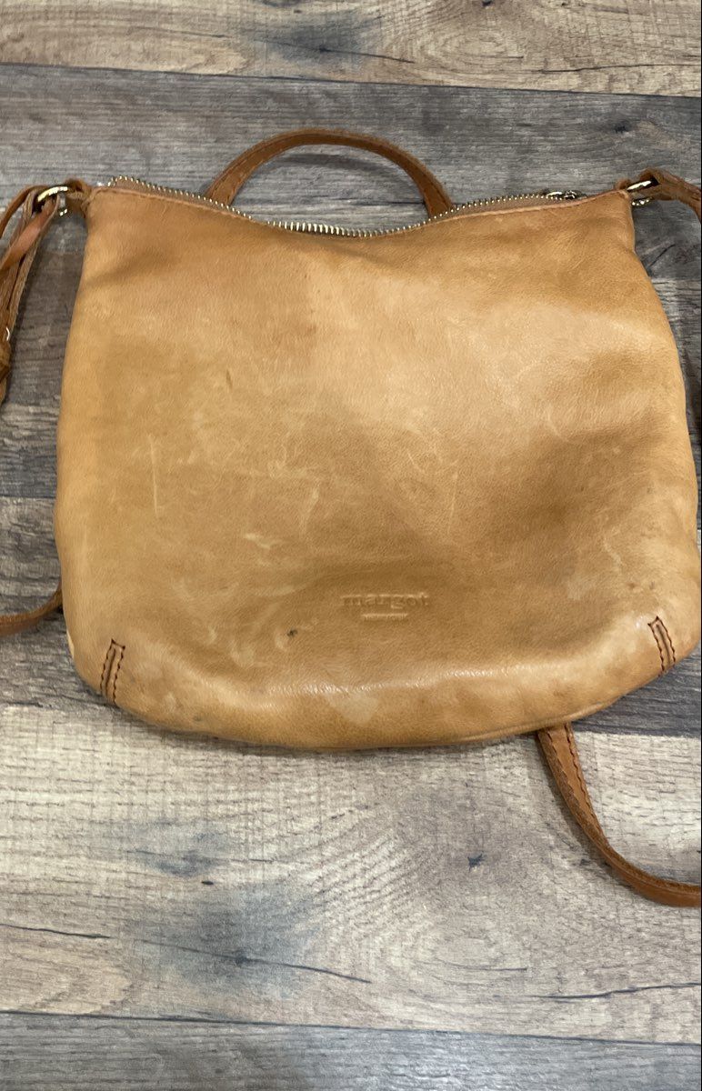 Margot New York Tan Genuine Leather Crossbody Bag Gold Hardware