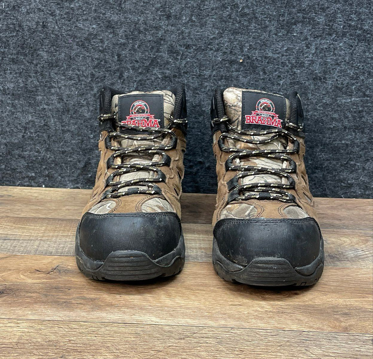 Brahma Men's Mossy Oak Camo Leather Safety Toe Work Boots Size 8W