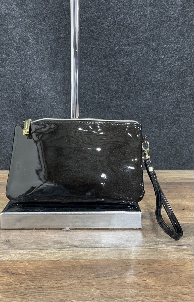 Liz Claiborne Black Latex Money Bag Wristlet Pouch with Interior Charger
