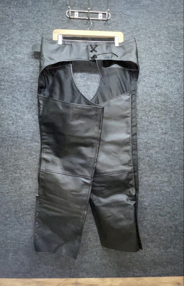 Black Leather Men's Motorcycle Riding Chaps Belted Lace Up YKK NWT Sz 42