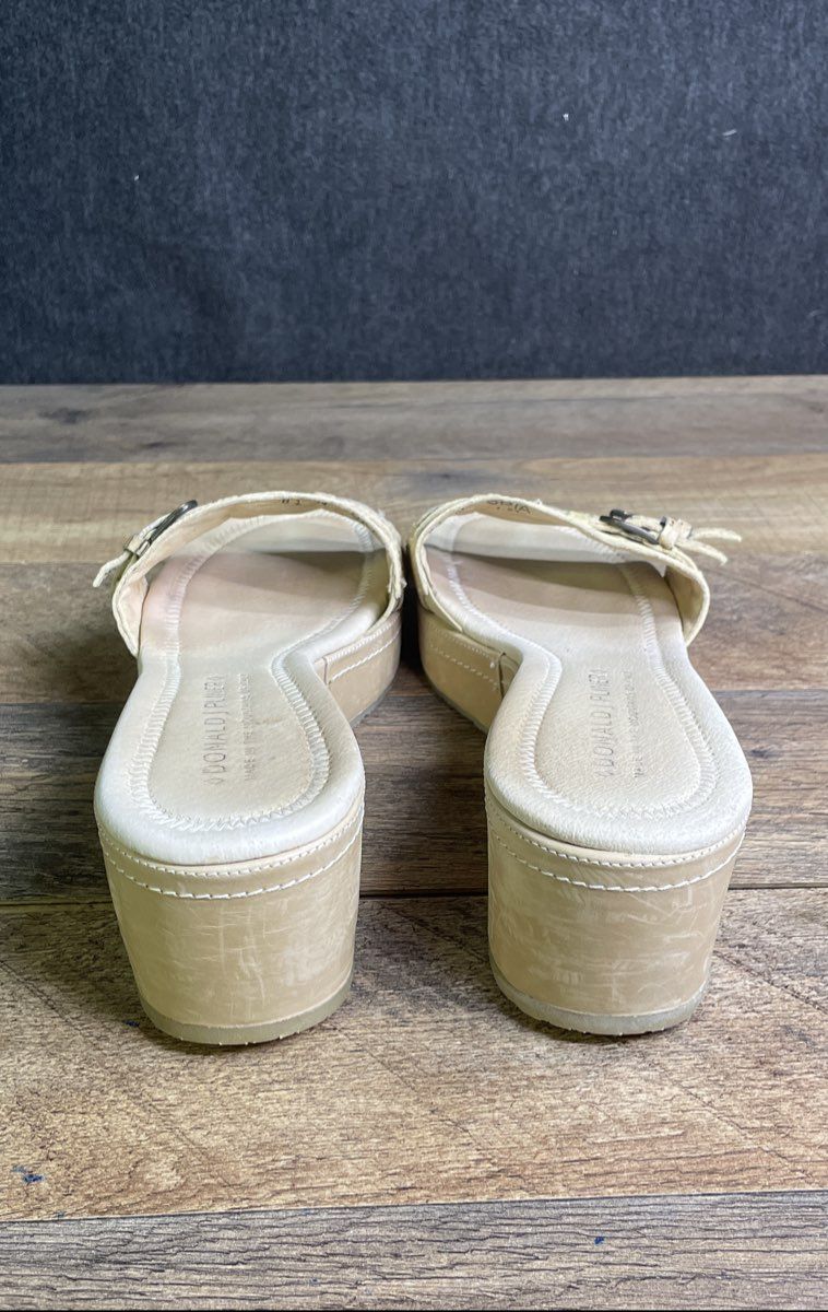 Donald J Pliner Beige Textured Leather Buckle Wedge Slide Sandals Size 8.5