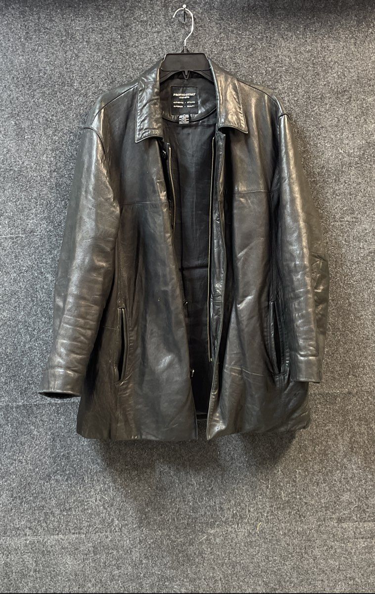 Pronto Uomo Men's Black Genuine Lambskin Leather Full Zip Car Coat Jacket Sz M