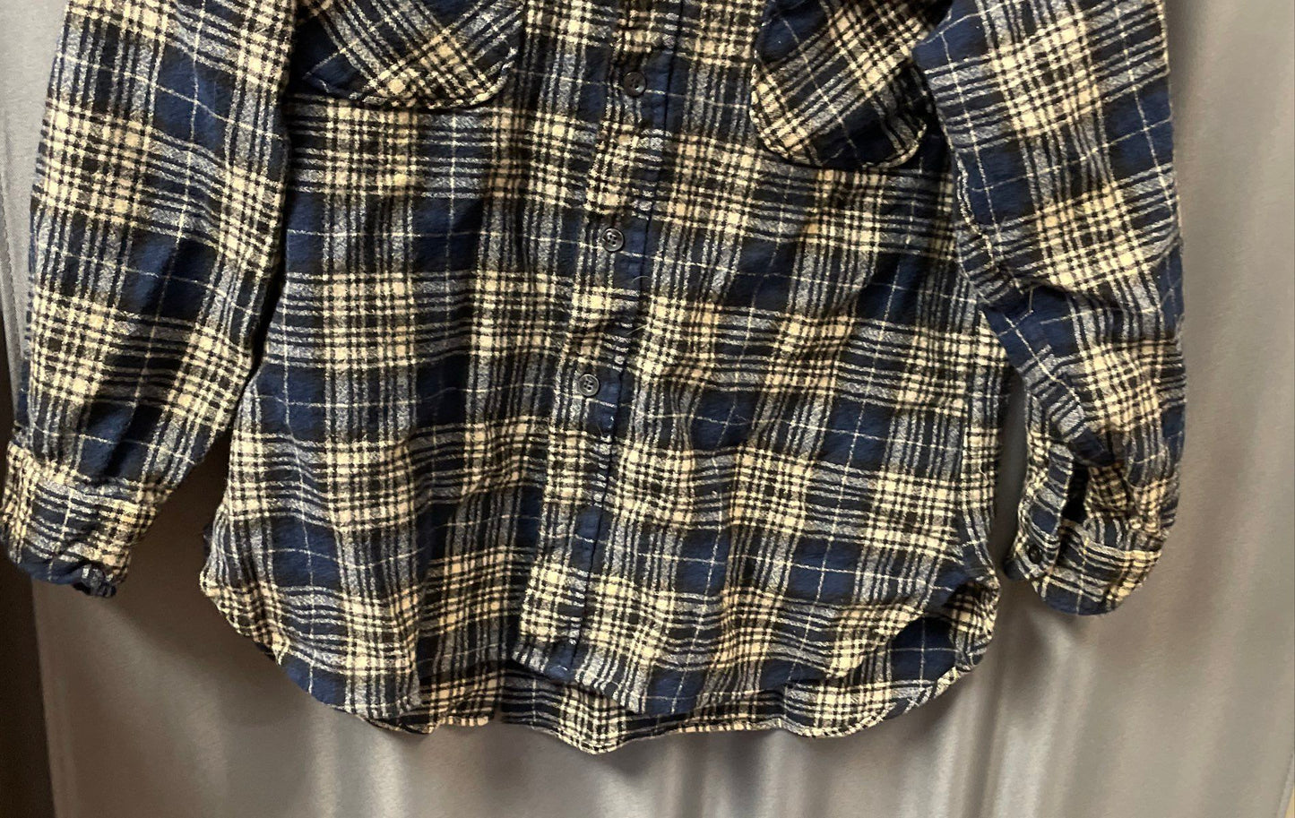 Vintage 70s Pendleton Men's Blue Cream Plaid Wool Board Shirt Made in USA Sz L